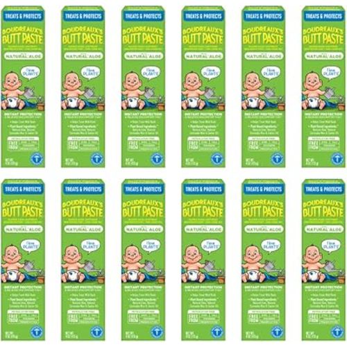 Boudreaux's Butt Paste with Natural Aloe Diaper Rash Cream, Ointment for Baby, 4 oz. Tube, (Pack of 12)