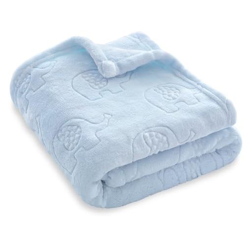BORITAR Fleece Baby Blanket with 3D Elephant Design for Boys Girls, Ultra Soft Cozy Receiving Blanket for Newborn Infant Toddler, Fluffy Blanket for Crib, Stroller (30x40 Inches, Light Blue)