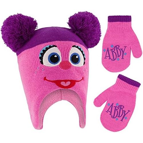 Sesame Street Baby Girls' Winter Hat and Mittens Set, Abby Cadabby Beanie for Ages 2-4