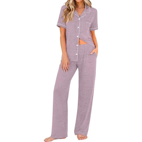 Ekouaer Pajamas for Women Set Short Sleeve Long Pants 2 Piece Lounge Set