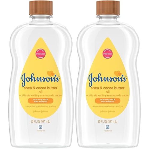Johnson's Baby Oil, Mineral Oil Enriched with Shea & Cocoa Butter to Prevent Moisture Loss, Hypoallergenic, 20 fl. oz (Pack of 2)