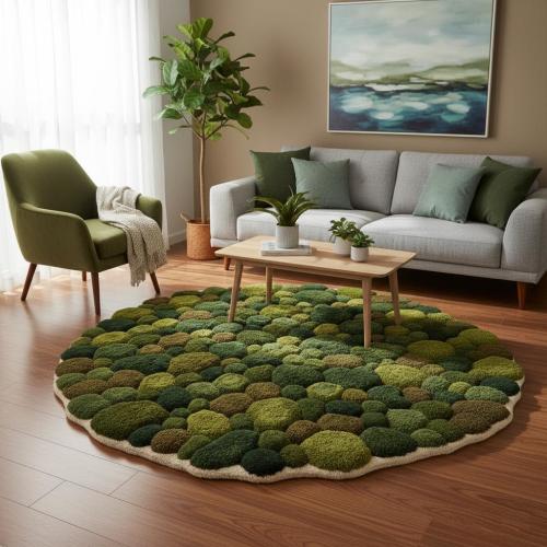 Moss Garden Hand-Tufted Rug | 3D Moss Pebble Hand-Tufted Wool Rug | Verdant Moss Landscape Carpet for Living Room, Bedroom Carpet.