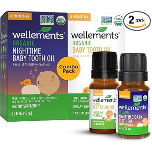 Wellements Organic Baby Tooth Oil for 4 Months+(0.5 Fl Oz) -Day & Night Soothing Teething Relief Oil* for Babies - Gently Helps Soothe Tiny Gums*, Calms Teething Discomfort & Supports Bedtime Comfort
