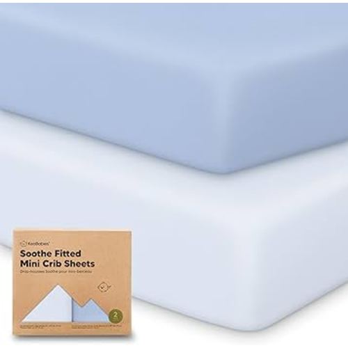 2-Pack Mini Crib Sheets Fitted - 38x26 Pack N Play Sheets for Pack and Play Mattress, Organic Cotton, Soft & Breathable Playard Bedding, Neutral Mini Toddler Bed Cover for Boys, Girls (Blue Flax)