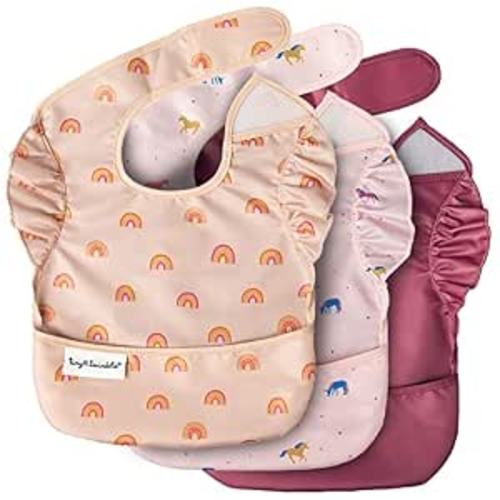 Tiny Twinkle Mess-Proof Baby Bibs for Eating | Waterproof, Wipeable Toddler Bibs with Catch-All Pocket | Feeding Bibs for Girls & Boys(3 Pack,Unicorn)