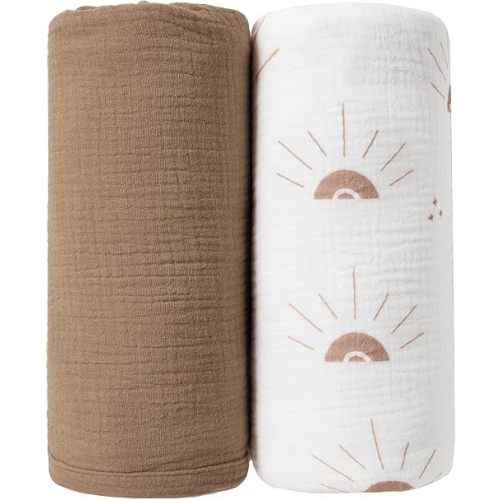 JELLYMONI Muslin Swaddle Blankets for Unisex, 2 Pack Newborn Receiving Blanket, Large 47 x 47 inches Soft Breathable Muslin Baby Blanket for Newborn Boys & Girl