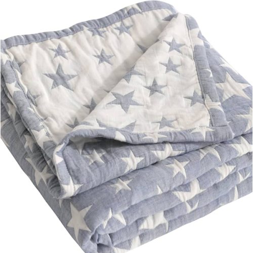 NTBAY 3 Layer Oversized Muslin Toddler Blanket, 45 x 60, Blue/White Star