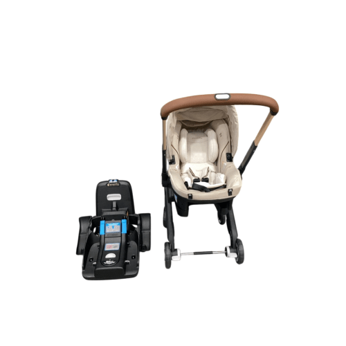 Evenflo Gold Shyft Dual Ride Infant Car Seat Stroller Combo, Champagne, 2025, with Green/Gentle Fabric