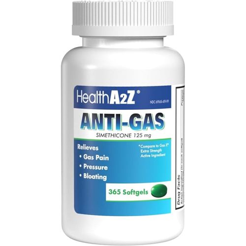 HealthA2Z® Gas Relief Simethicone | 125mg | Relieves from Stomach Discomfort and Gas | Anti Flatulence | Relieves Gas Fast and Bloating (365 Counts (Pack of 1))