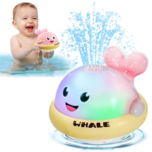 Bath Toys for Kids Age 1-3, Light Up Baby Bath Toys for 1 2 3 Year Old Girl, Pool Water Toys for Toddlers Whale Bathtub Toys for 1 2 3 Year Old Boys & Girls Birthday Gifts (Pink)