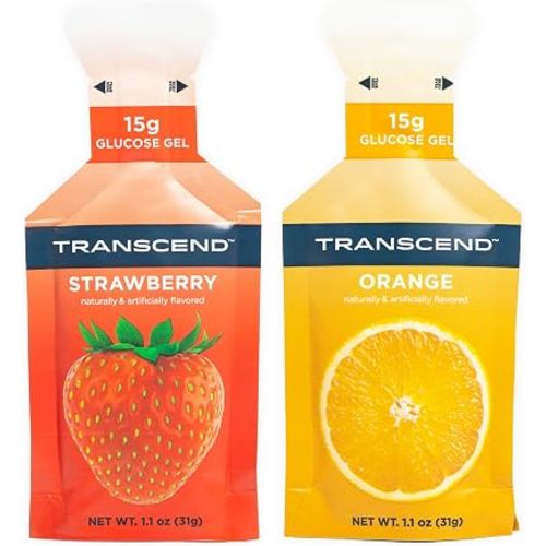 Transcend Foods Strawberry + Orange Gels (1.1 oz, Pack of 10) Fast-Acting Carb Gel Strawberry and Orange Flavor – Caffeine Free, Gluten Free