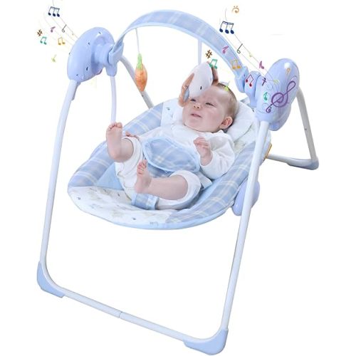 Portable Baby Swing for Infants, Compact & Foldable Infant Swing with 5-Speed Swing,Music, Timer, Cushioned Seat, Battery Operated, 0-9 Months 6-20 lbs,SG2401