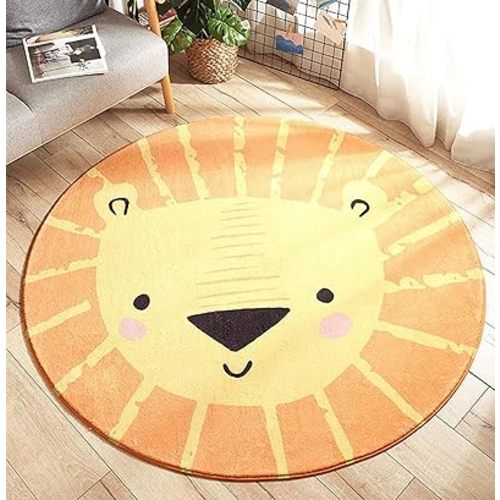 MOJUN 39.4'' Cute Lion Kids Carpet, Cartoon Round Area Rugs Animal Crawling Mat Kids Nursery Door Mat Childrens Carpet for Kids Room Bedroom Playroom Living Room Decor, Orange