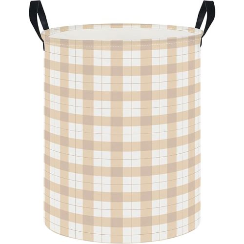 CLOCOR Large Laundry Basket,Waterproof Fabric Storage Container,Room Decor,Gift Basket（Yellow Grid