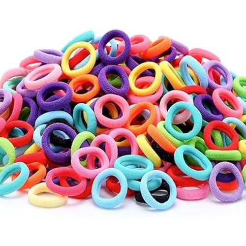 WillingTee 120 Pcs Baby Hair Ties, Cotton Toddler Hair Ties for Girls and Kids, Multicolor Small Seamless Hair Bands Elastic Ponytail Holders,Bright Color