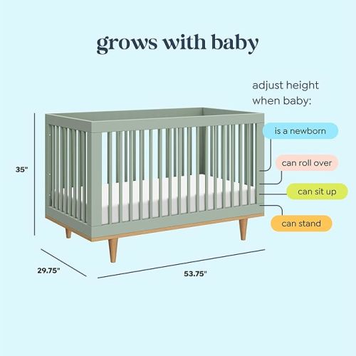 DaVinci Marley 3-in-1 Baby Crib Convertible to Toddler Bed & Daybed - Easy to Assemble Wooden Crib - GREENGUARD Gold Certified - 4 Adjustable Heights - Conversion Kit Sold Separately, Light Sage