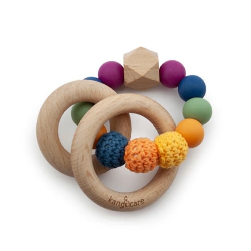 Kanga Care Silicone & Wood Teething Ring - Crocheted - Mod