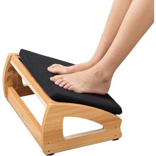 StrongTek Wooden Foot Stool Under Desk, Removable Cushion, 3 Angles