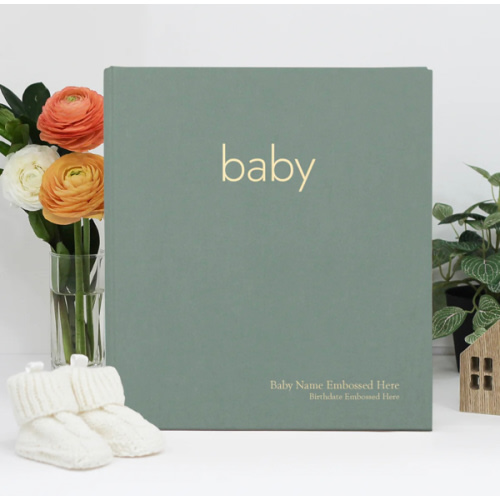 Personalized Baby Memory Binder | Cover: Jade Green Cotton | Select Yo - Rag & Bone Bindery