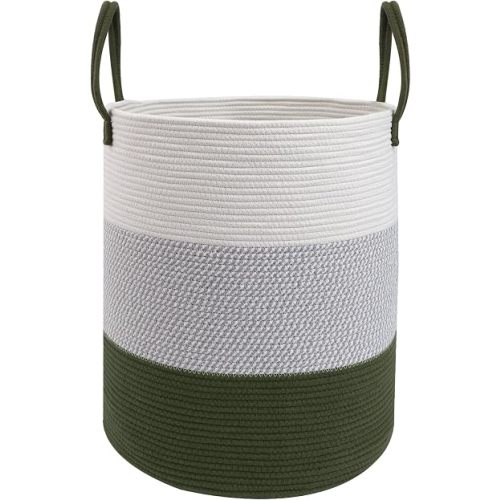 Large Laundry Hamper, Woven Rope Basket with Sturdy Handles-Green