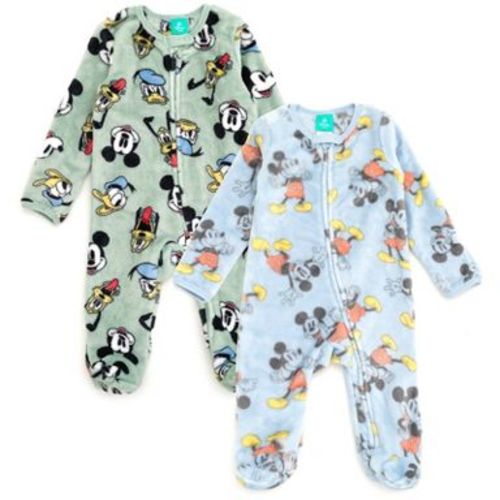 Disney Mickey Mouse Donald Duck Pluto Newborn Baby Boys Fleece 2 Pack Coveralls Woobie Green Blue Footies Newborn