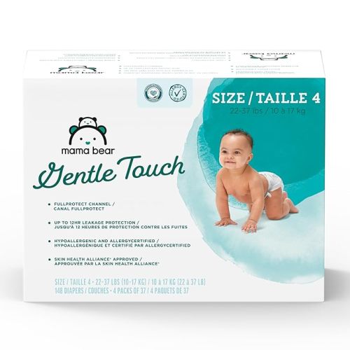 Amazon Brand - Mama Bear Gentle Touch Baby Diapers, Fragrance-Free, Size 4, 148 Count (4 packs of 37), with Skin Protection and Leak Protection
