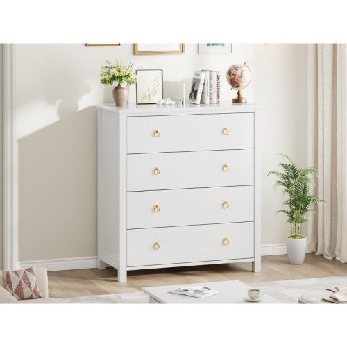 Dresser for Bedroom Chest of Dressers 37" Tall Dresser for Closet with 4 Drawers Nightstand Large Clothes Storage Cabinet for Bedroom, White