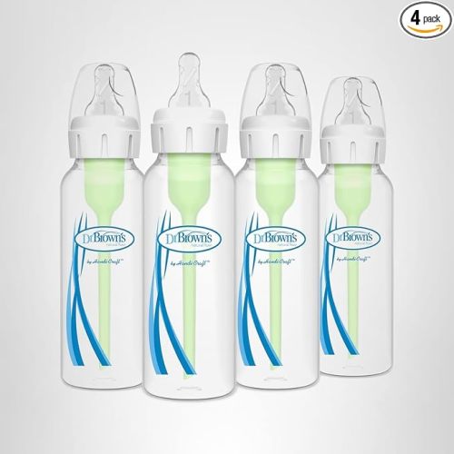 Dr. Brown's Natural Flow Anti-Colic Options+ Narrow Baby Bottle, 8 oz/250 mL, with Level 1 Slow Flow Nipples, 0m+, 4 Pack