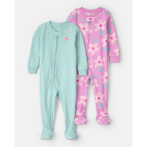 Baby Girl 2-Pack Floral Butterfly 100% Cotton Snug Fit 1-Piece Pajama - Blue/Pink | Carter's