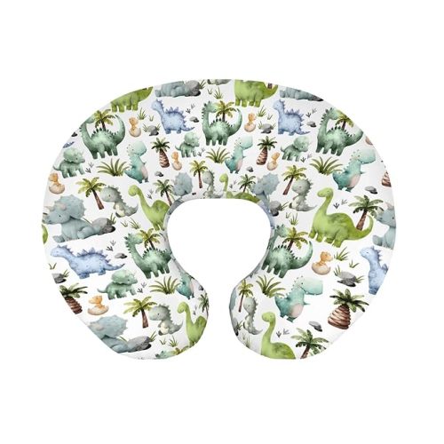 EyMzcod Baby Boys Nursing Pillow Cover Cute Dinosaurs, Green Dino Lover Tropical Coconut Tree Breastfeeding Pillowcase, Bottle Feeding Pillow Slipcover Shower Gift Cover Only