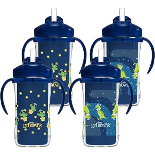 Dr. Brown's Milestones Insulated Sippy Cup with Straw and Handles - Blue - 10oz - 4-Pack - 12m+