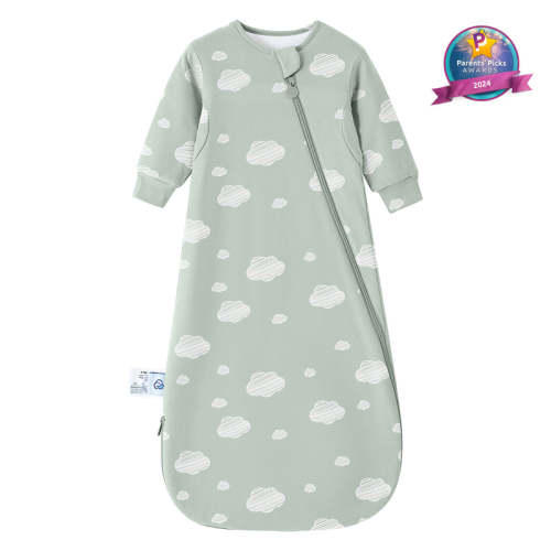 All Season Long Sleeve Sleep Sack 1.0 TOG - Organic Cotton & Camel Wool - Green Sky
