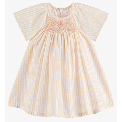 Tartine et Chocolat - Girls Pink & Yellow Striped Plumeti Cotton Dress | Childrensalon