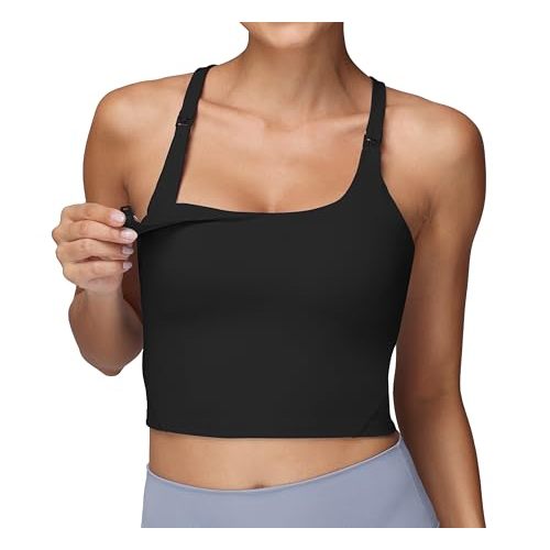 Foucome Nursing Tank Tops for Breastfeeding Y-Back Racerback Longline Maternity Sports Bra Workout Crop Top