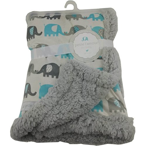 Grey Teal Elephant Traffic Soft Plush Baby Blanket