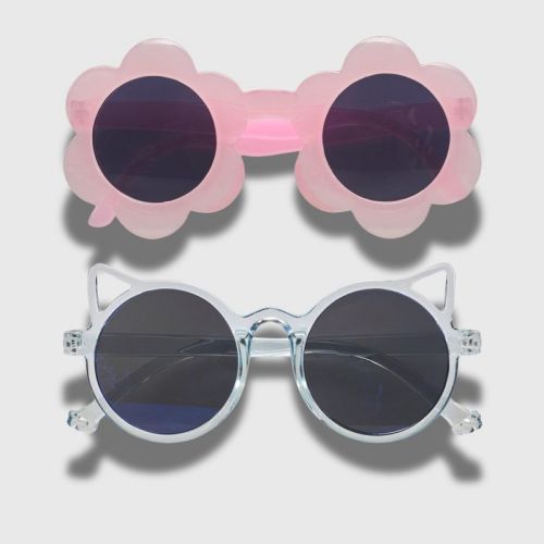 Willow & Ruby 2 Pack Infant's Sunglasses for Girls (Infant, Baby) in Pink Flower & Glossy Blue Cat