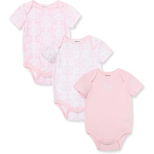 Little Me Clothes for Baby Girls’ 3-Pack 100% Cotton Bodysuits with Full Snap Closures, Baby Essentials, Newborn to 9 Months