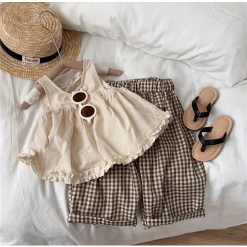 Kids Frill Tank and Plaid Pants 2-Piece Set