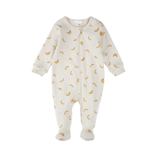 Banana Print Cotton Rib One-Piece Footed Pajamas, 3M