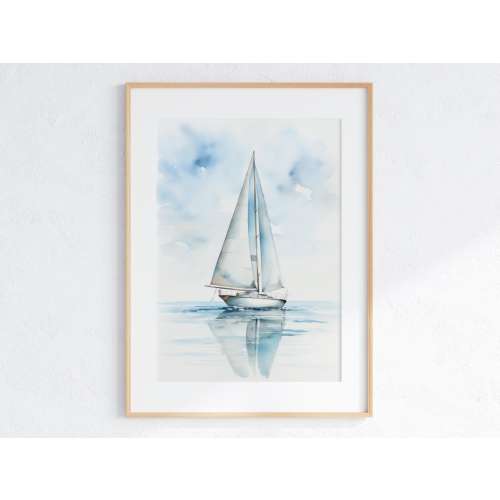 Watercolor Sailboat Print | Nautical Wall Art Pastel Coastal Decor | Sailboat Gift Sailing Lover