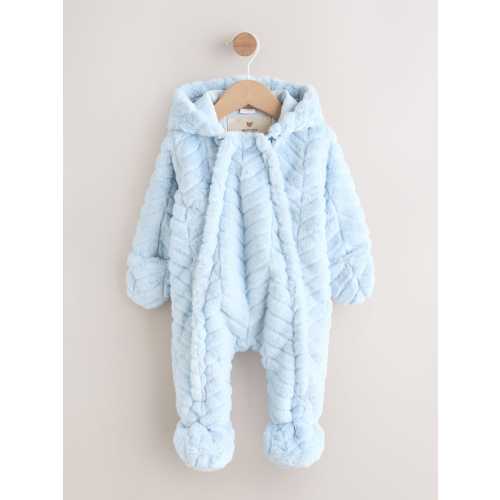 Blue Baby Faux Fur Hooded Pramsuit (0mths-2yrs)