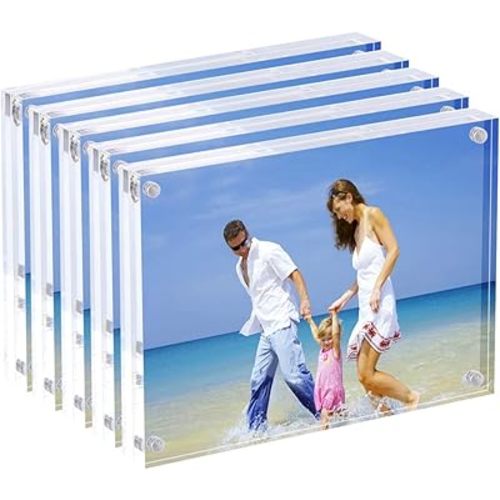 5x7 Acrylic Photo Frame, Magnetic Picture Frames, 10 + 10MM Thickness Stand in Desk Table, Clear (5 Pack)