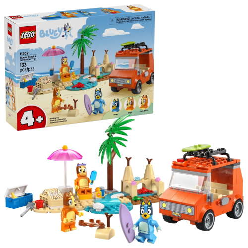 LEGO Bluey: Bluey’s Beach & Family Car Trip - Toddler Learning Toy for Kids 4+ - Includes Bluey, Bingo, and Mum Minifigures - Birthday Gift For Boys and Girls, Ages 4+ - 11202
