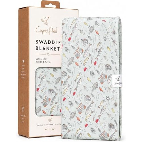 Copper Pearl Swaddle Blankets for Newborns | Soft Stretchy Receiving Blankets for Boys and Girls | Large 46 x 46 Inch Baby Blankets | Lightweight and Breathable Swaddles | Trout
