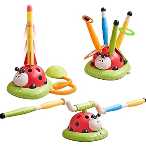 Powza 3 in 1 Musical Jump, Toss Ring Game and Stomping Launch Rocket Launcher for Kids Outdoor Toys with Remote Control, Indoor Outside Toy for Kids Ages 4-8 Toys for Ages 5-7 8-13 Birthday Gifts