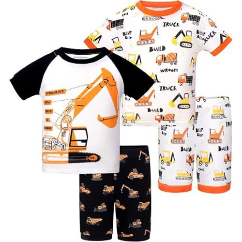 DAUGHTER QUEEN Boys Short Sleeve 4-Piece 100% Cotton Pajamas Size 18M–12Yrs | Soft, Breathable, Lightweight, Comfortable, Gentle on Skin, Tagless, Snug Fit