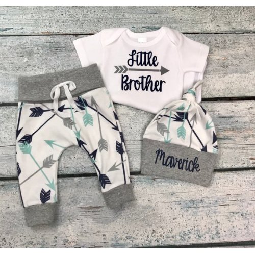 personalized little brother set/baby boy coming home outfit/personalized newborn outfit/take home set/organic cotton/little brother set