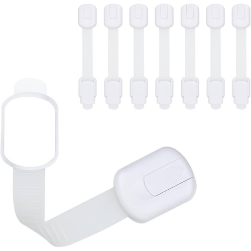 Child Safety Cabinet Locks (8 Pack) – Adjustable Baby Proofing Strap Latches with Strong 3M Adhesive – No Drill Childproof Locks for Drawers, Cabinets, Fridge, Door, Closet, White