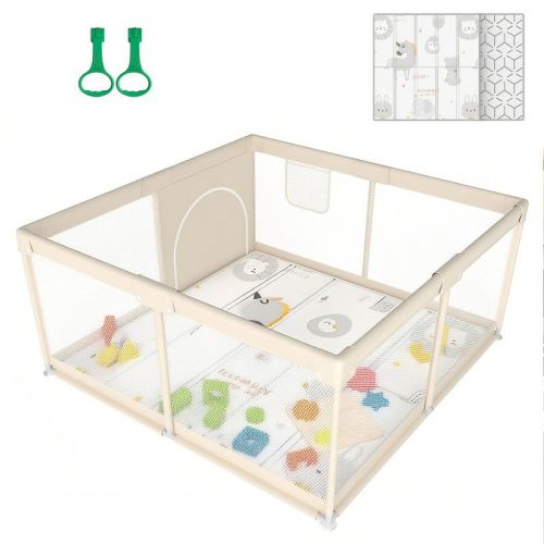 Fodoss Baby Playpen with Mat, 47x47in Extra-Large Baby Play Yard for Toddlers, Indoor/Outdoor Safety Playpen with Non-Slip Base