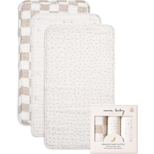 Nana Baby Burp Cloths – 100% Organic Cotton, Oversized Hypoallergenic, 8-Layer Muslin, Machine Washable, Neutral Unisex Colors, Gentle on Sensitive Skin, Set of 3 (Beige)